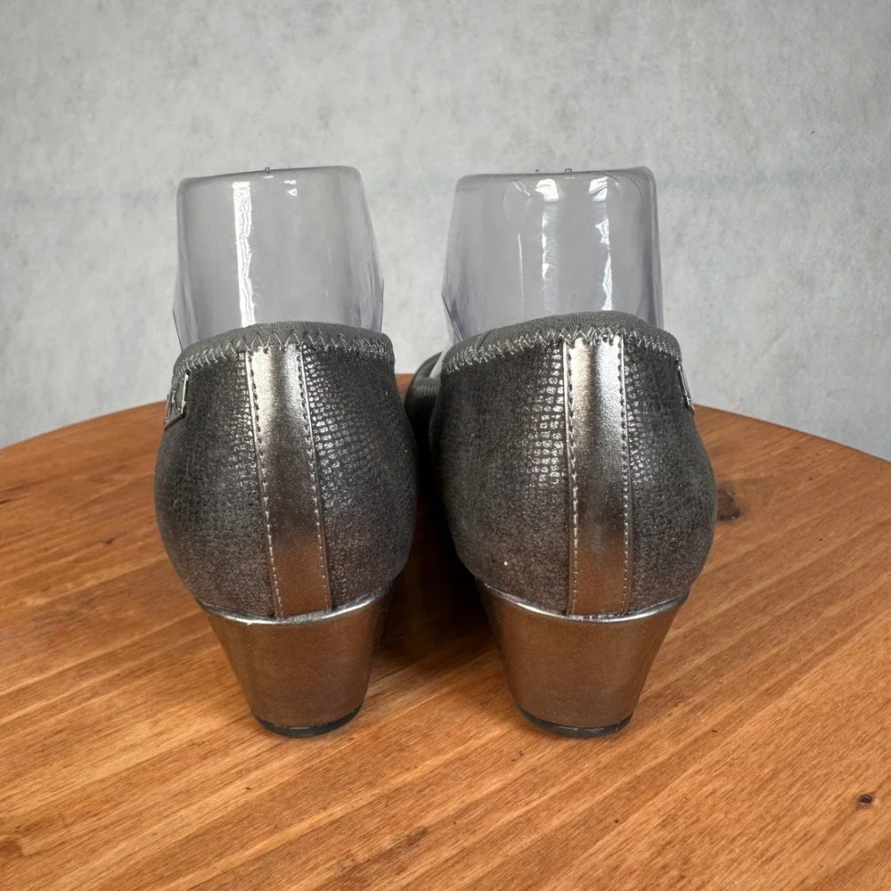 Anne Klein Sport Wedge Heels Womens 8M Pewter Good Snakeskin Peep Toe Shoes